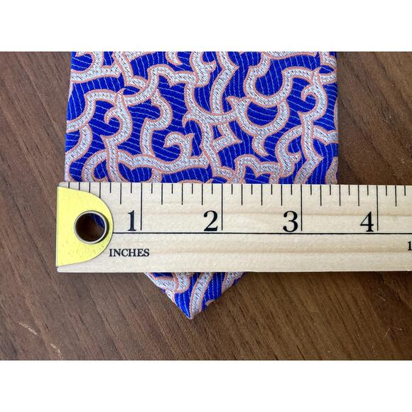 Genesis Luxe necktie Silk Handmade in Italy Ornate Patterns Orange Blue 3.5/58 - Picture 5 of 12